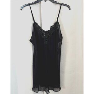 Vtg LA Intimates Womens Slip Dress Medium Black Embellished Y2K‎ Romantic 18108